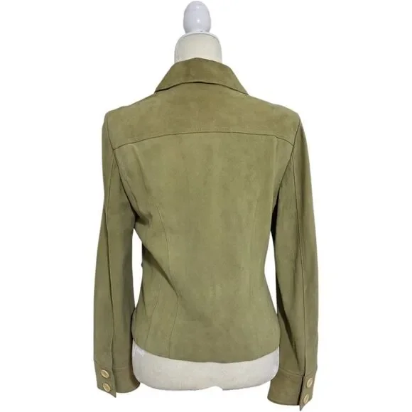 Ann Taylor Women's Sage Green Suede Office Work Casual Jacket 5 Button Sz Medium - Picture 3 of 8